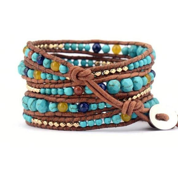 Freya Branwyn Turquoise Healing Stone Bracelet Leather Wrap Calming & Balance - Picture 2 of 2
